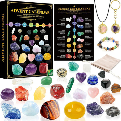 Kristalle Adventskalender 2024 Chakra-Stein Set 24 Tage Countdown