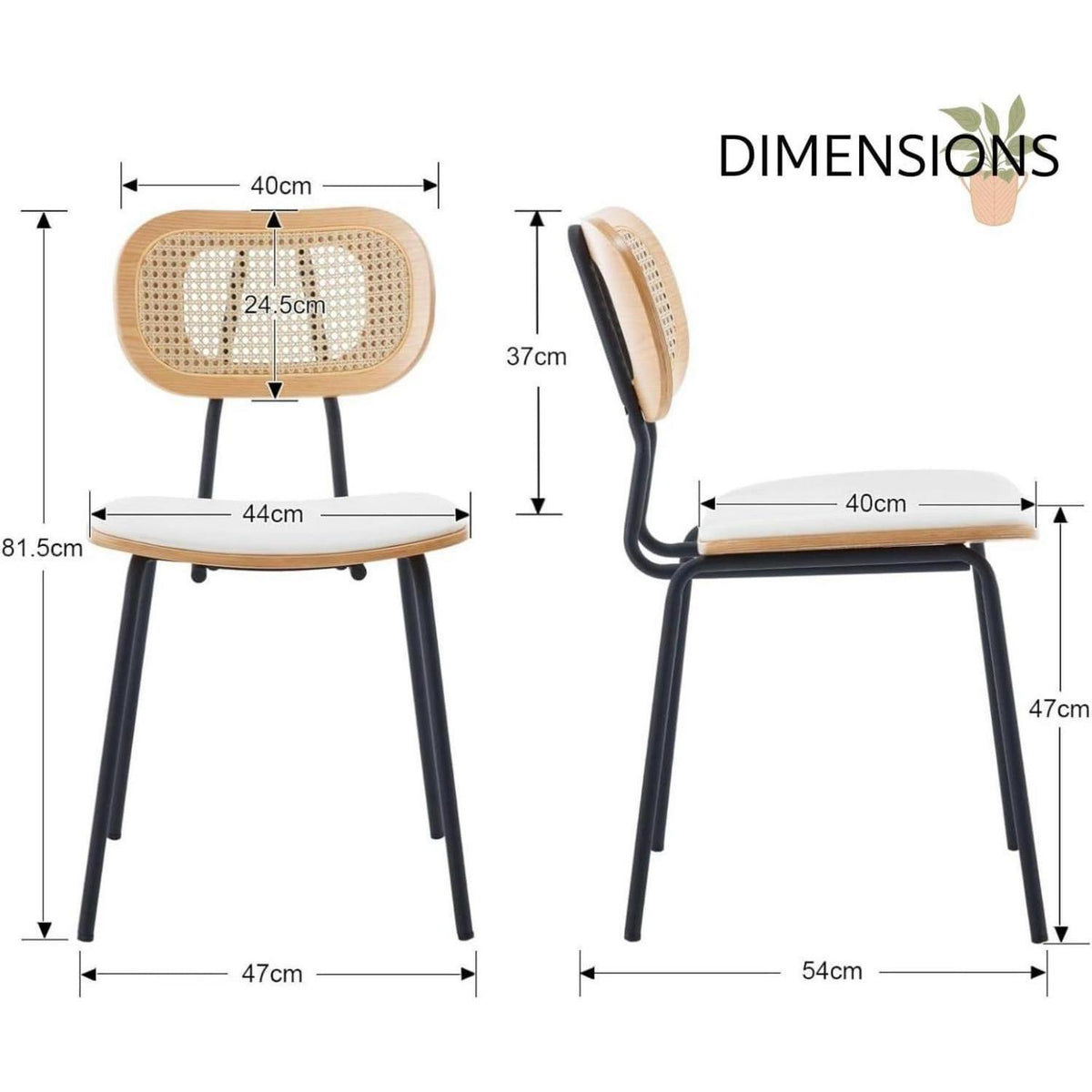 Gepolsterte Esszimmerstühle 2er Set Weiß mit Rattan Rückenlehne