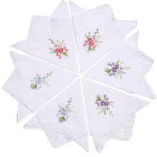 6er Set Damen Stoff Taschentücher Spitze Blumen 28x28cm