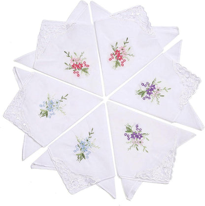 6er Set Damen Stoff Taschentücher Spitze Blumen 28x28cm