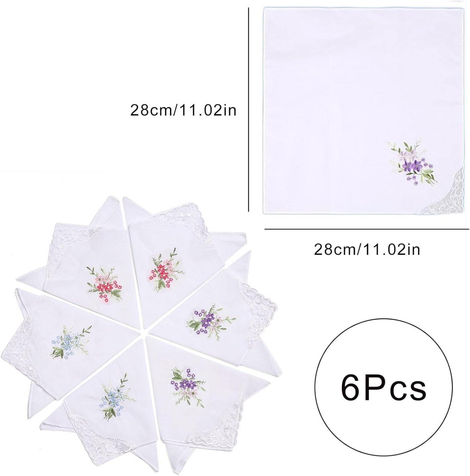 6er Set Damen Baumwolle Taschentücher Vintage Spitze Blumen