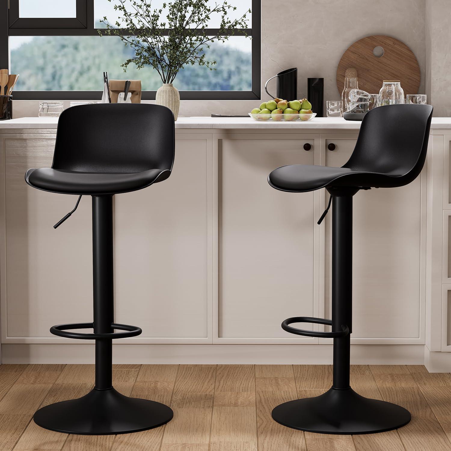 Modernes 2er Set Schwarz Barhocker Höhenverstellbar PU-Leder