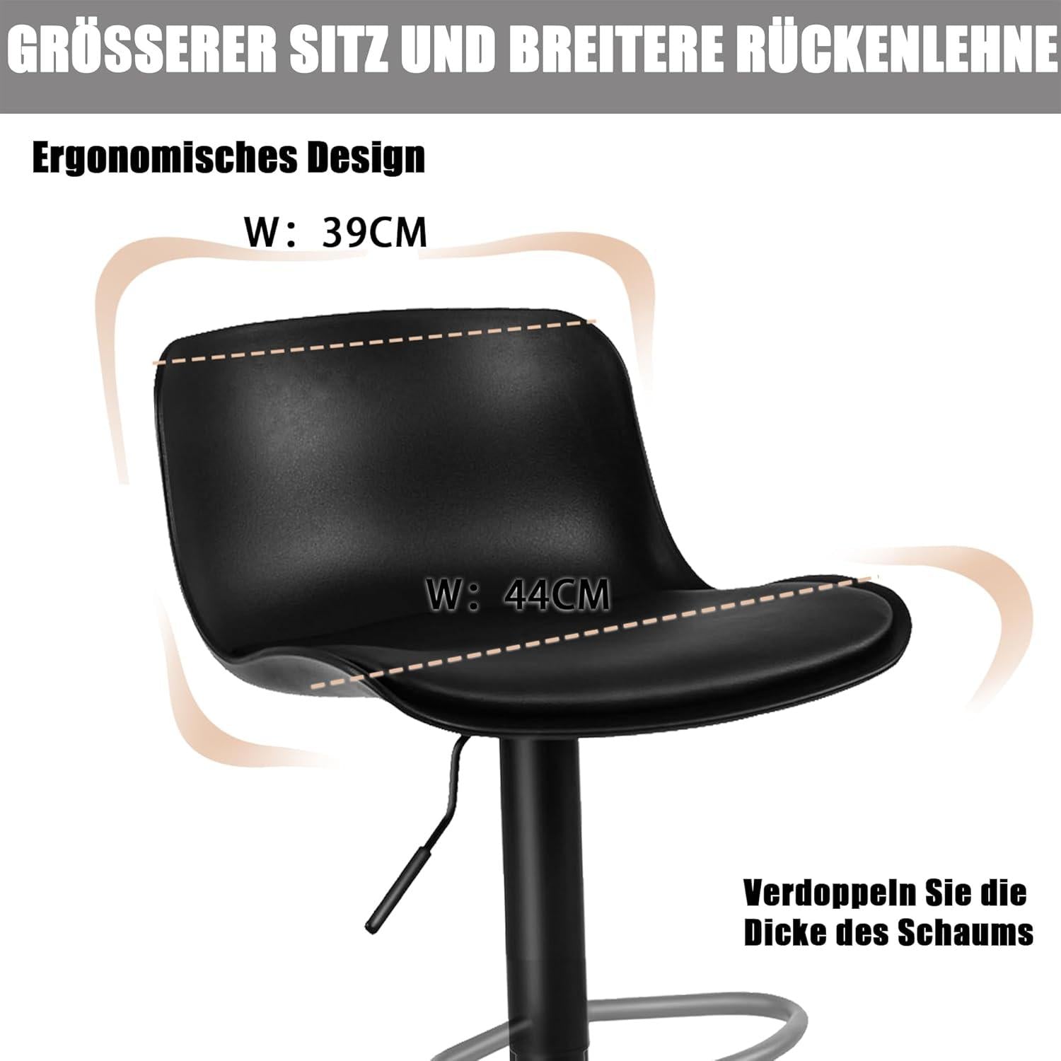 Modernes 2er Set Schwarz Barhocker Höhenverstellbar PU-Leder