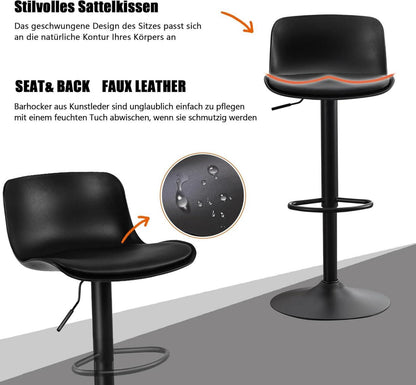 YOUTASTE Barhocker 2er Set Schwarz Höhenverstellbar aus PU-Leder