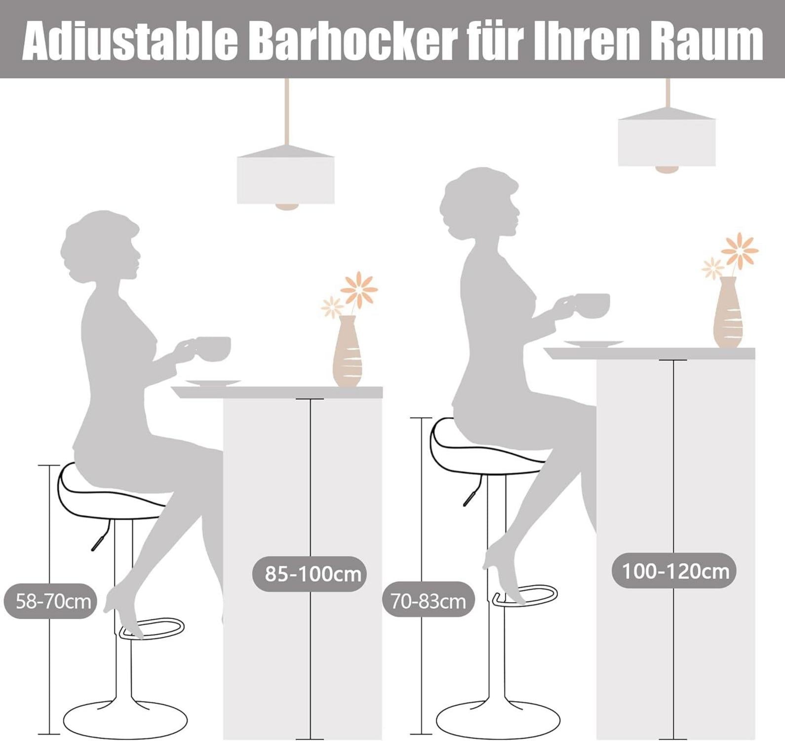 YOUTASTE Barhocker 2er Set Schwarz höhenverstellbar PU-Leder