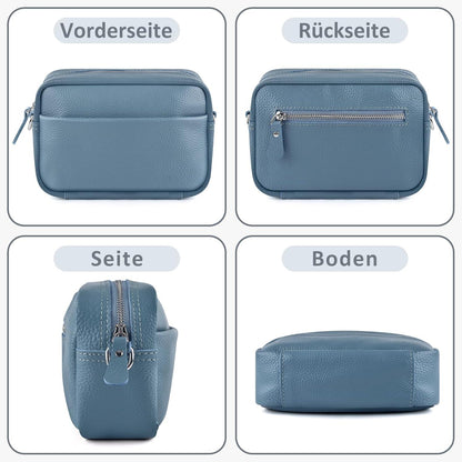 Handy Umhängetasche Echtes Leder Crossbody Bag Schwarz 3 Fächer
