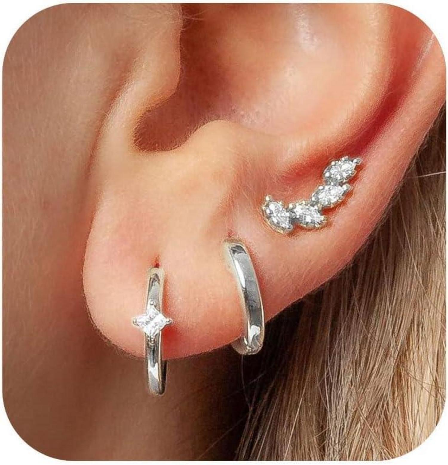 Modische Damen Ohrringe Set Zirkonia Wasserfest Hypoallergene Silber