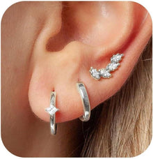Modische Damen Ohrringe Set Zirkonia Wasserfest Hypoallergene Silber