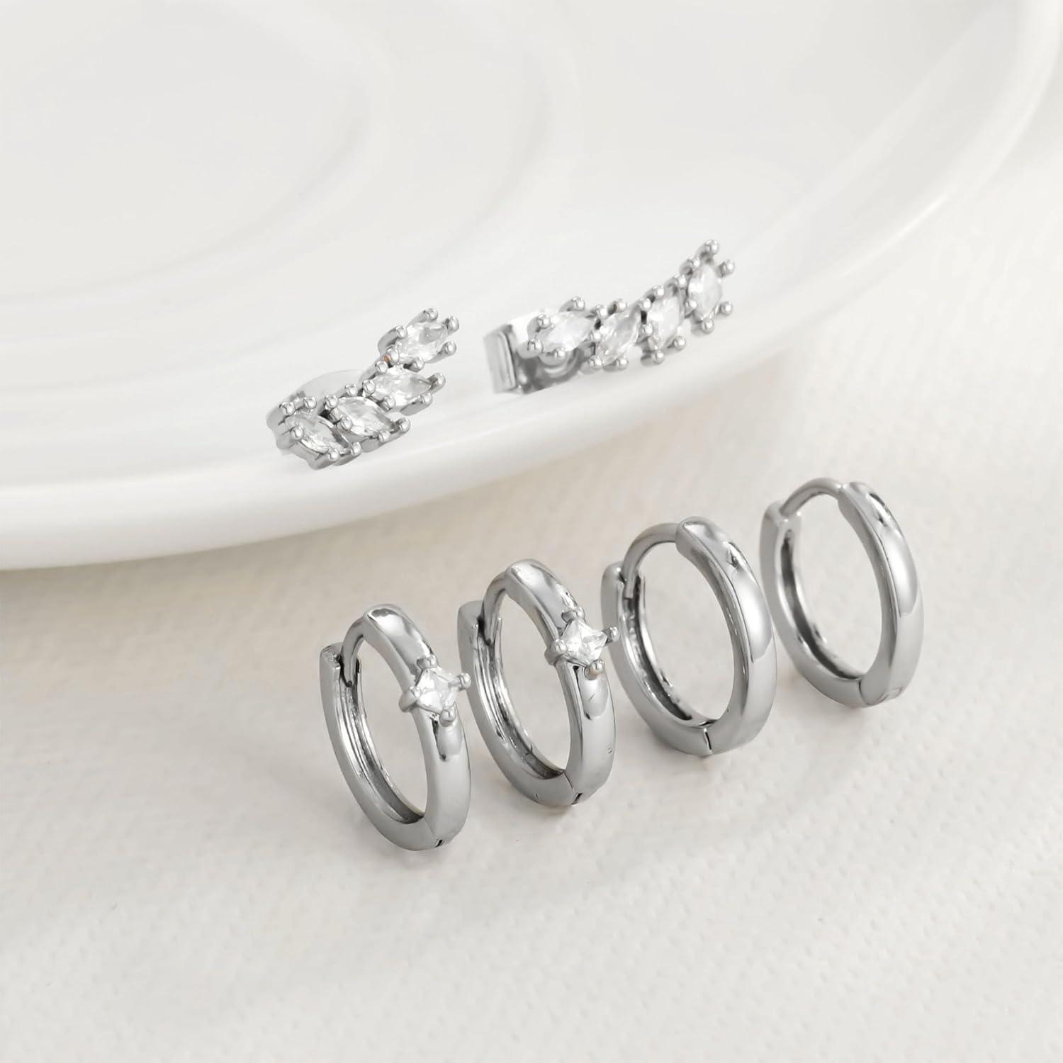 FUNEIA Ohrringe Set Silber Gold Vergoldet Zirkonia hypoallergen