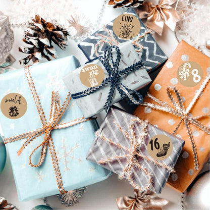 Adventskalender Zahlen Aufkleber 6x24 Weihnachten Stickers