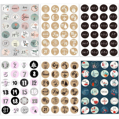 Adventskalender Zahlen Aufkleber 6x24 Weihnachten Stickers