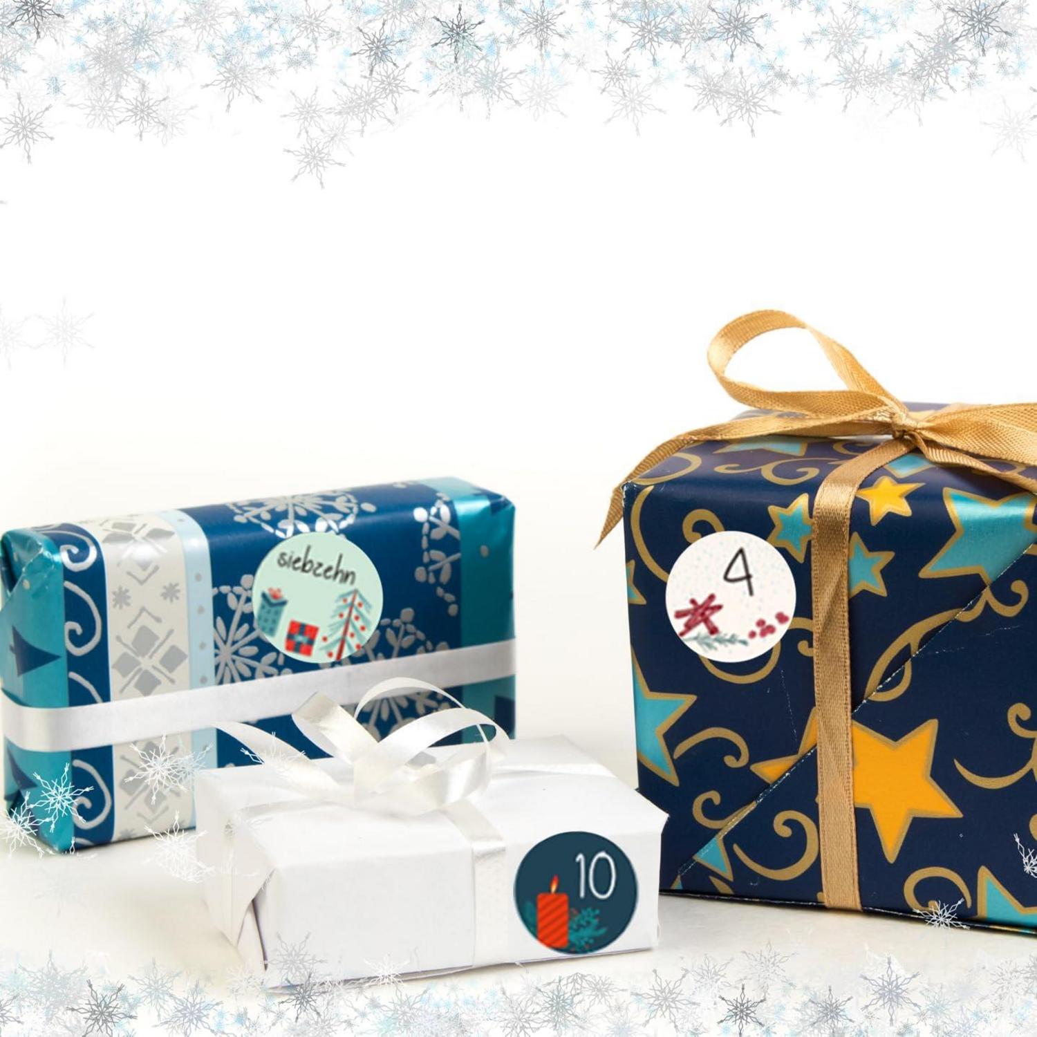 Adventskalender Zahlen Aufkleber 6x24 Stickers Weihnachten DIY Bastelmaterial