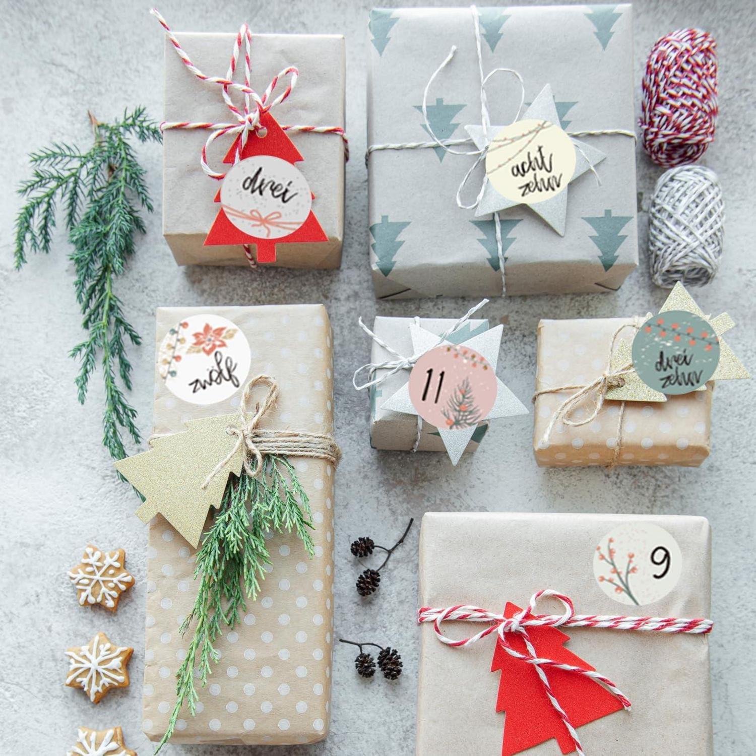 Adventskalender Zahlen Aufkleber 6x24 Weihnachten Stickers DIY basteln