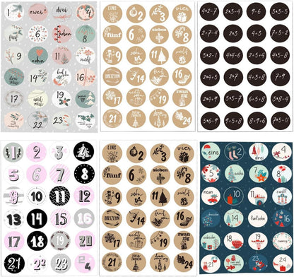 Adventskalender Zahlen Stickers 6x24 Weihnachten DIY Bastelset
