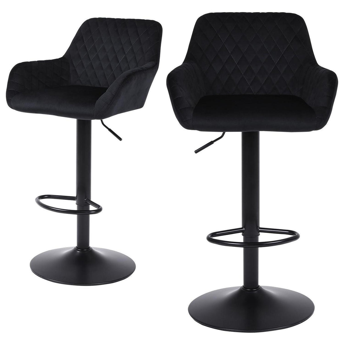 ralex Barhocker Set 2x, Höhenverstellbar & Drehbar, Samt Schwarz