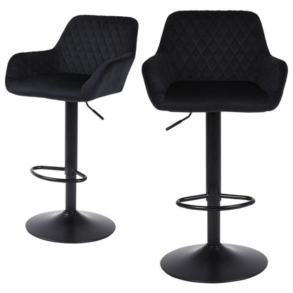 ralex Barhocker Set 2x, Höhenverstellbar & Drehbar, Samt Schwarz