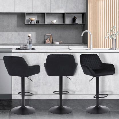 ralex Barhocker Set 2x, Höhenverstellbar & Drehbar, Samt Schwarz