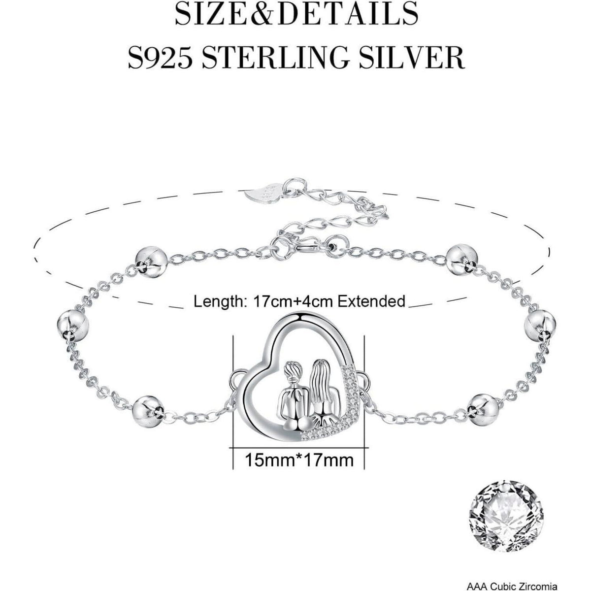 Silber 925 Armband mit Herz Anhänger für Damen