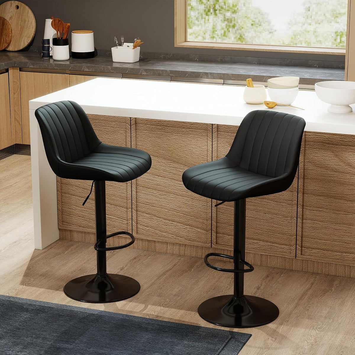 Drehbare Barhocker Set 2 Schwarz, Höhenverstellbar & Komfortabel