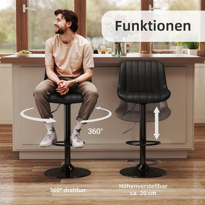 Drehbare Barhocker Set 2 Schwarz, Höhenverstellbar & Komfortabel