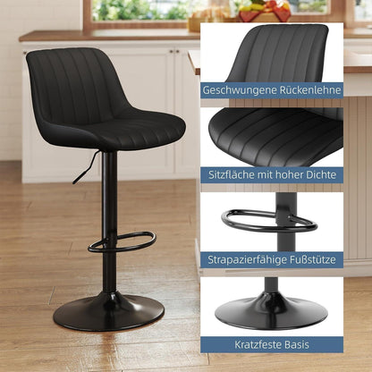 Drehbare Barhocker Set 2 Schwarz, Höhenverstellbar & Komfortabel