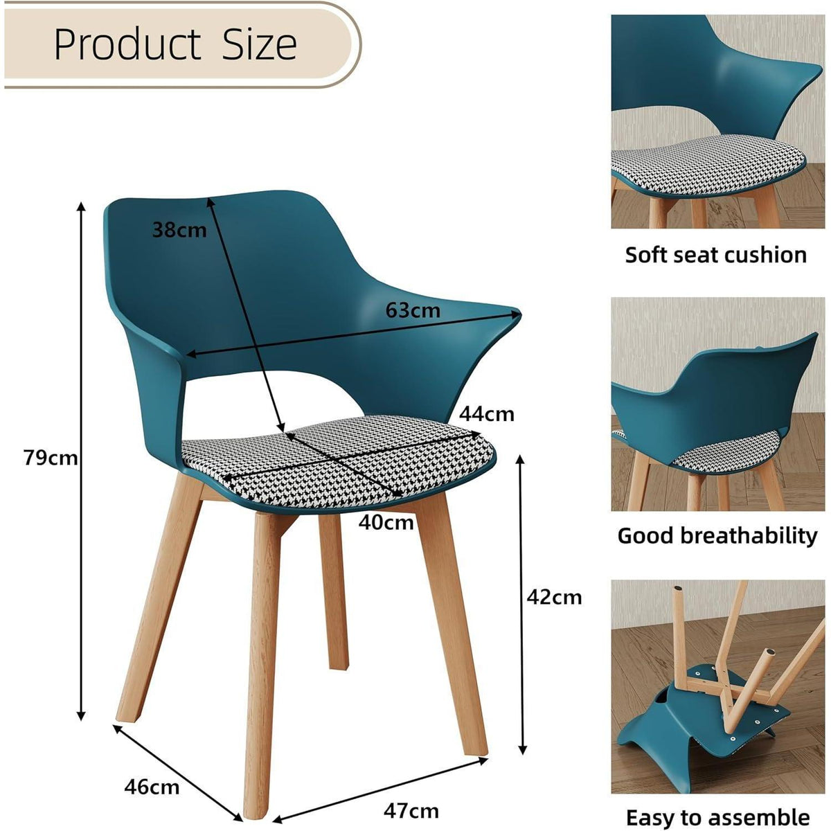2er-Set Esszimmerstühle Modern Nordic Blau Gepolstert