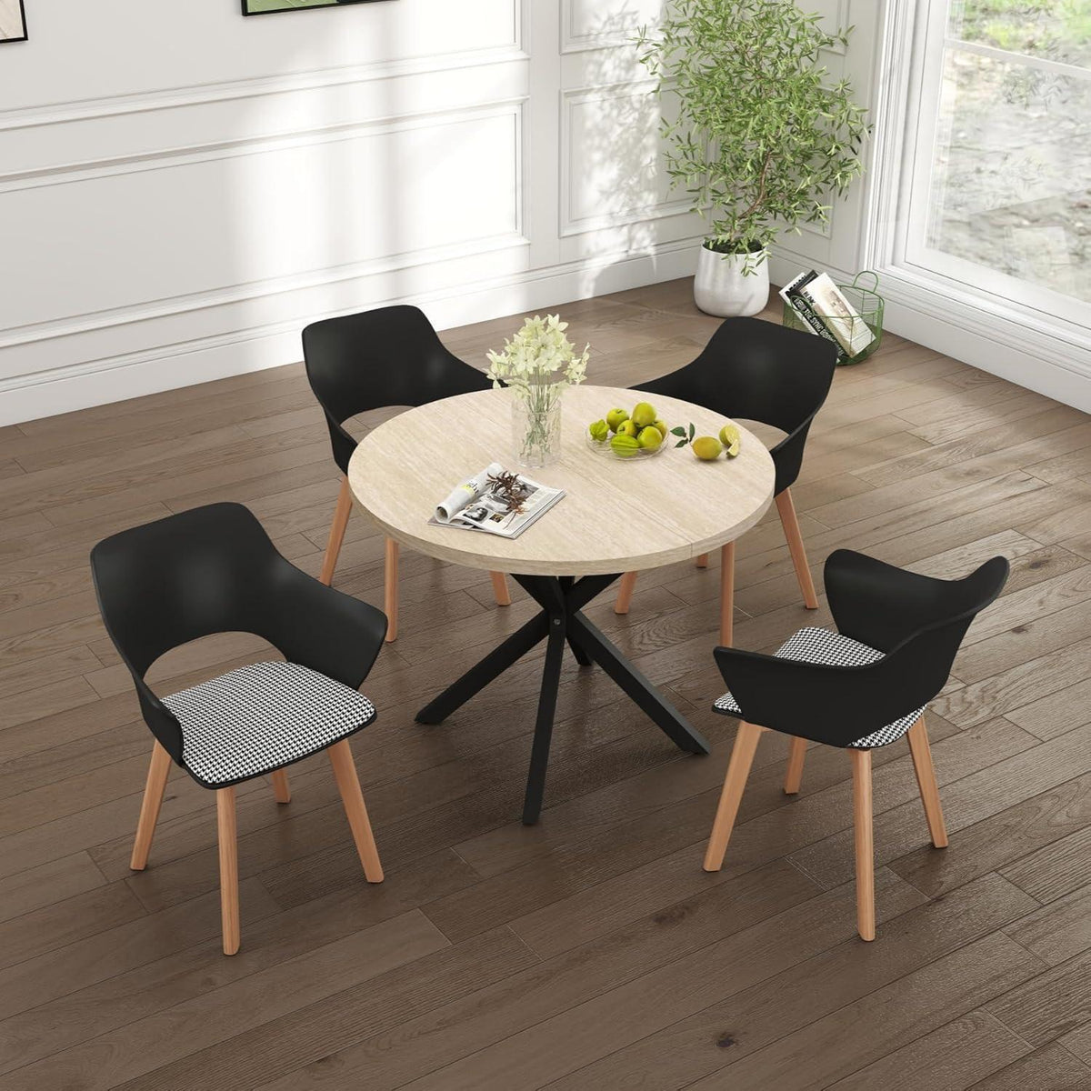 Moderner Esszimmerstuhl Set 4er – Nordisch, Bugholz, Schwarz