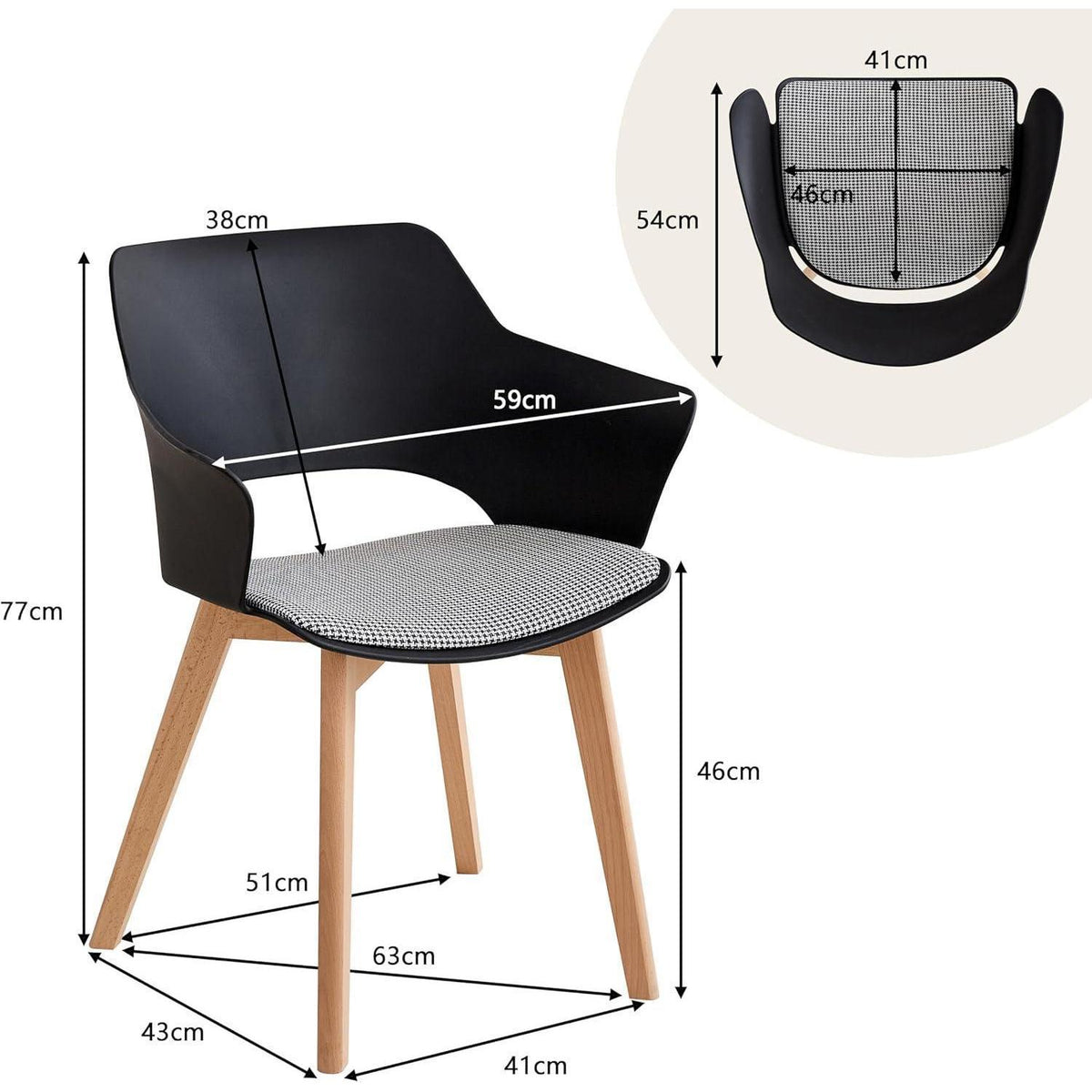 Moderner Esszimmerstuhl Set 4er – Nordisch, Bugholz, Schwarz