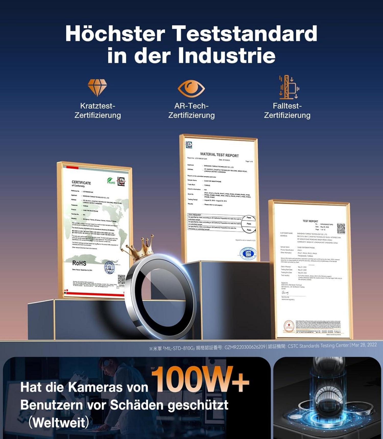 TORRAS iPhone 16 Pro Max Panzerglas Kameraschutz Militärgrad