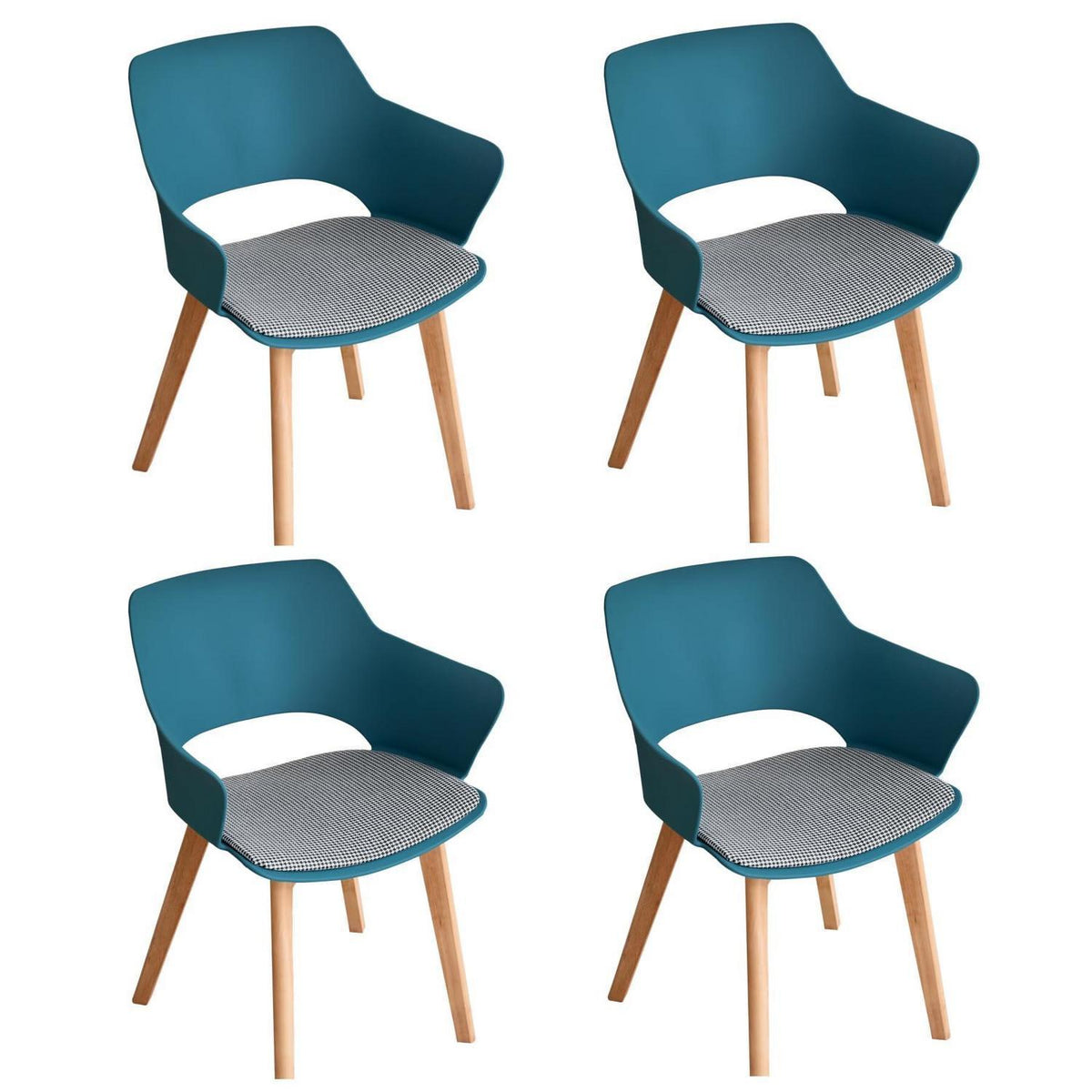 Moderner Esszimmerstuhl Set 4er – Nordisch, Blau, Bucheholz
