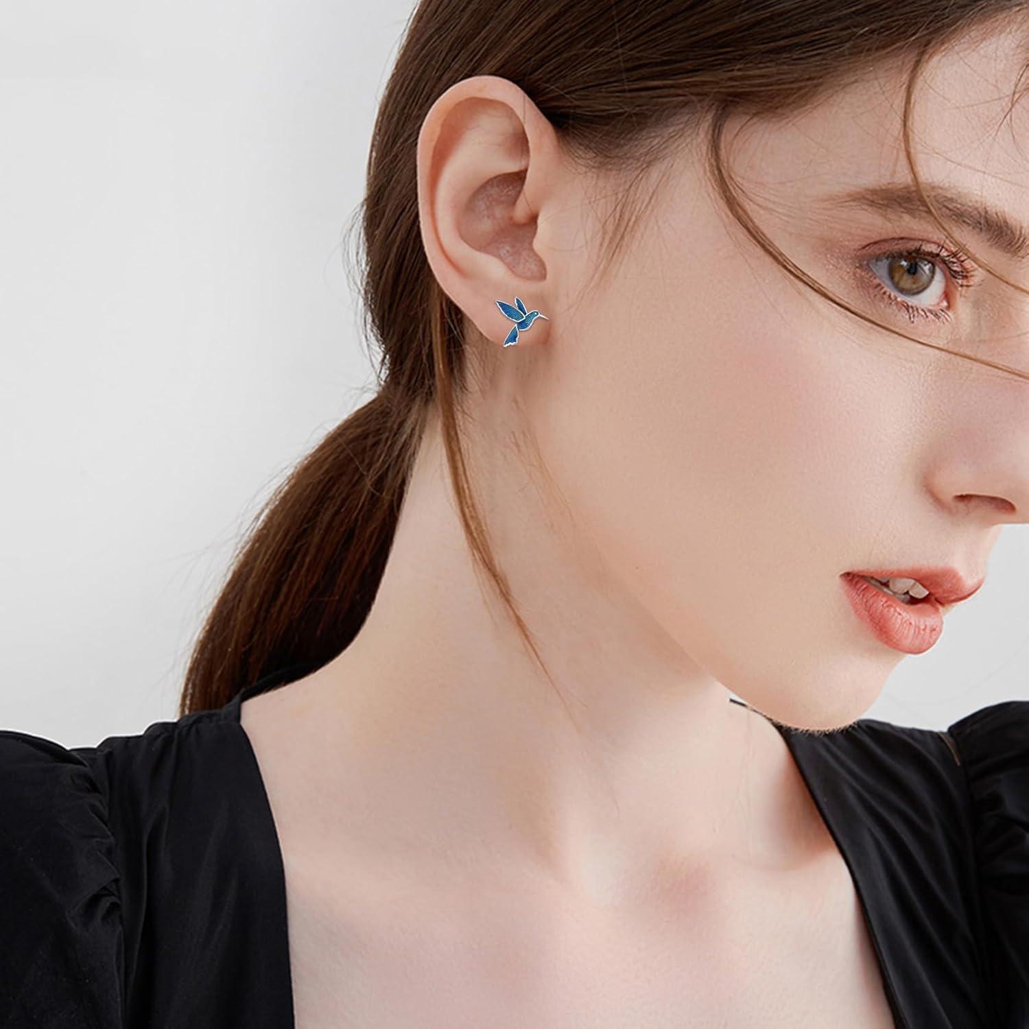 925 Sterling Silber Kolibri Ohrringe Tier Ohrstecker Geschenk für Damen