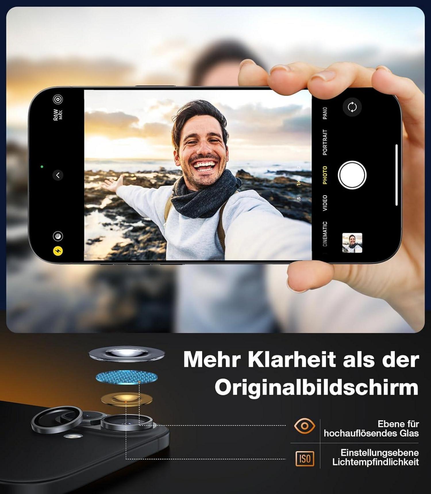 TORRAS iPhone 16 Plus Kameraschutz Schwarz Militärgrad Haltbar