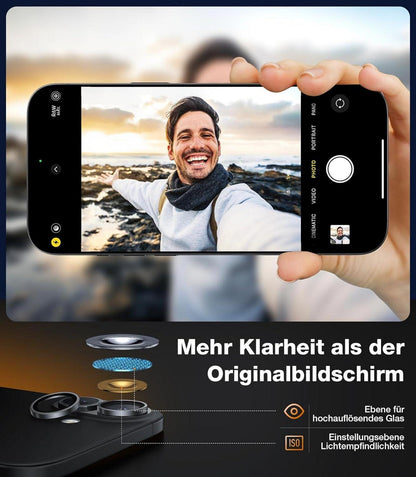 TORRAS Panzerglas Kameraschutz für iPhone 16/16 Plus Silber Schutz Military