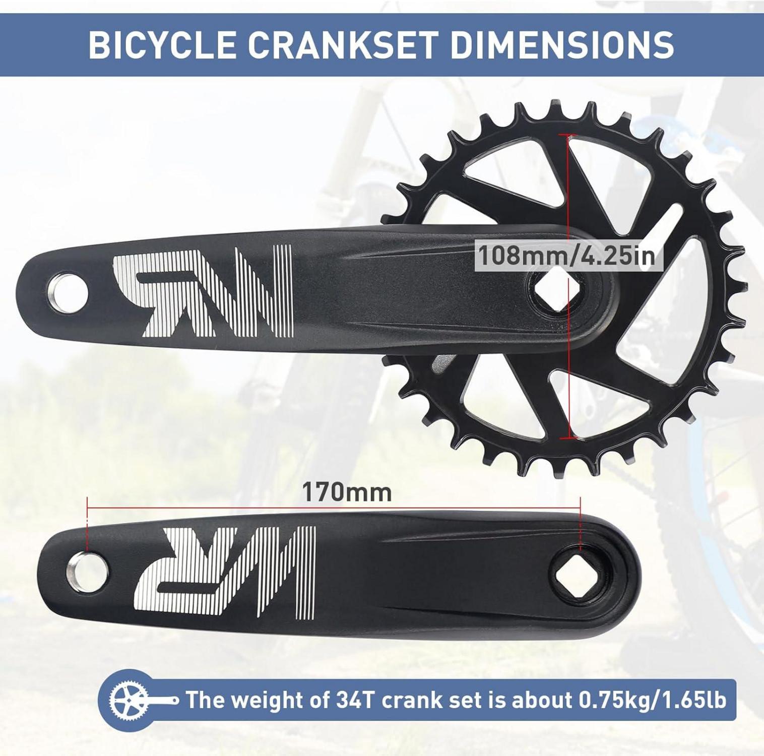 Fahrrad-Kurbelgarnitur 170mm 32T/34T/36T/38T/42T Single Speed MTB Rennrad