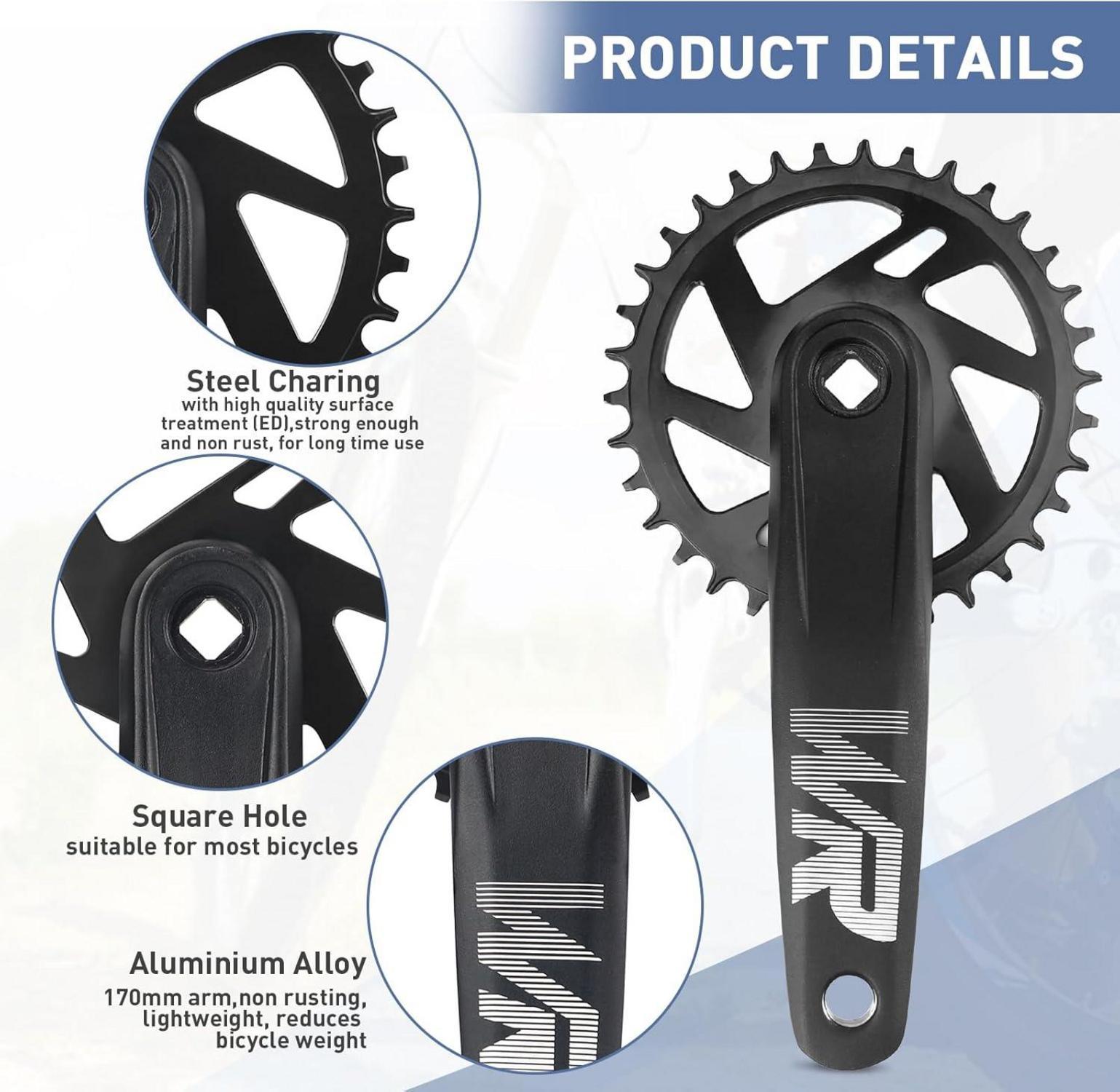 Fahrrad Kurbelgarnitur Set 170mm 32T/34T/36T/38T/42T Single Speed MTB