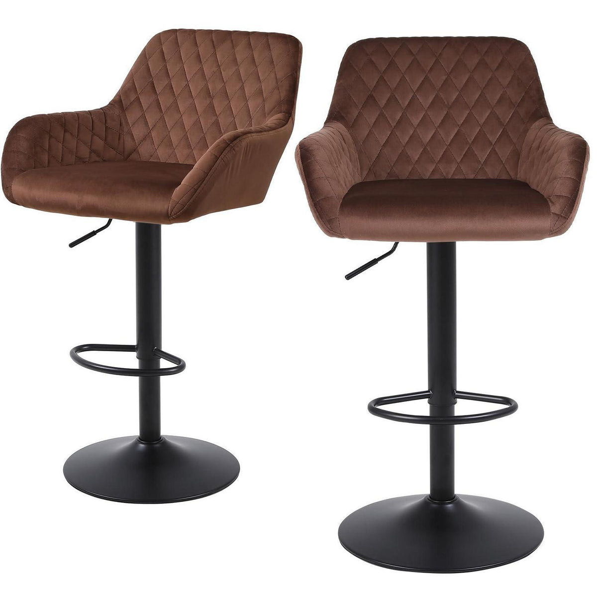 Barhocker Set 2er – Höhenverstellbar, Samt, Braun