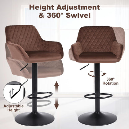 Barhocker Set 2er – Höhenverstellbar, Samt, Braun