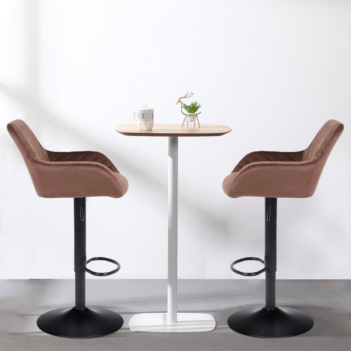 Barhocker Set 2er – Höhenverstellbar, Samt, Braun