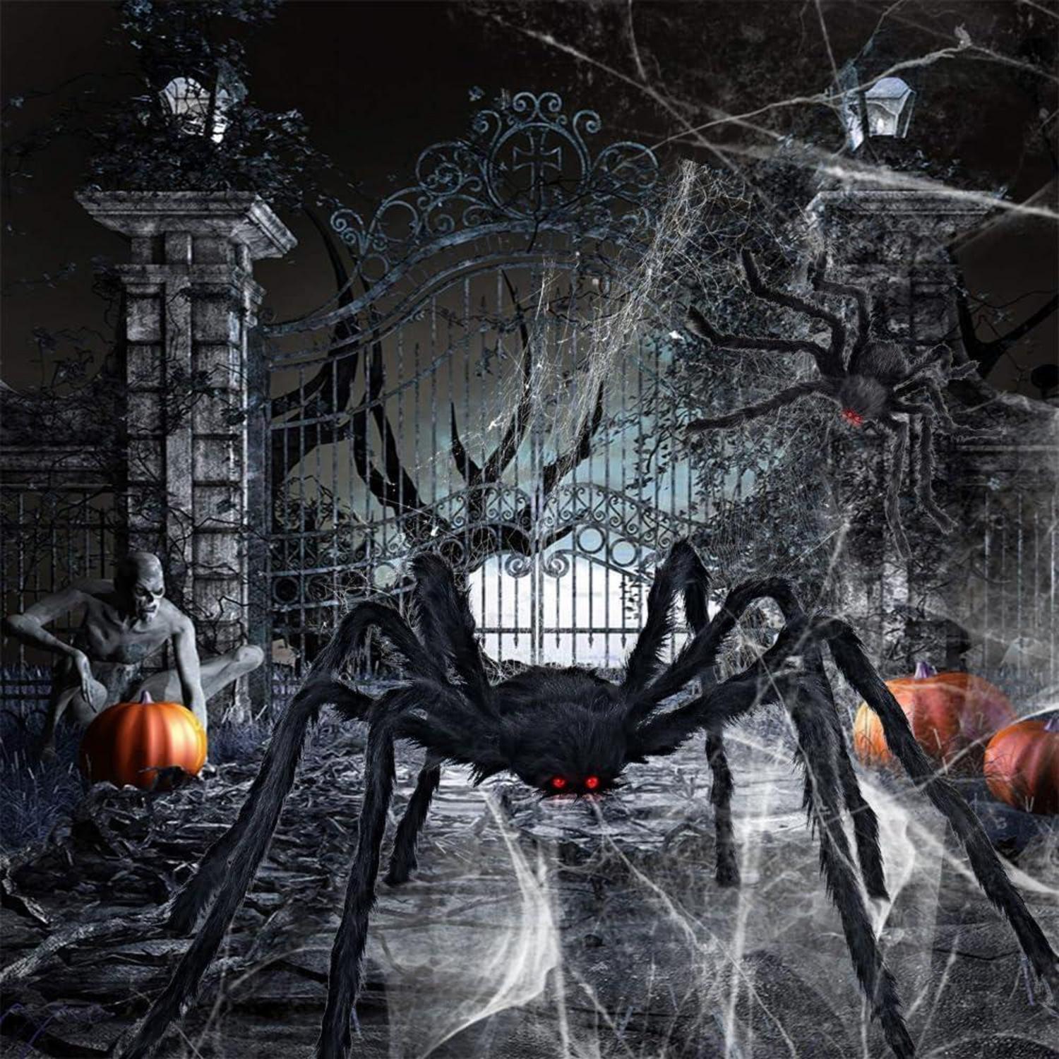 Halloween Deko Outdoor 125cm & 75cm Spinne 4.8m Spinnennetz 30 Mini Spinnen