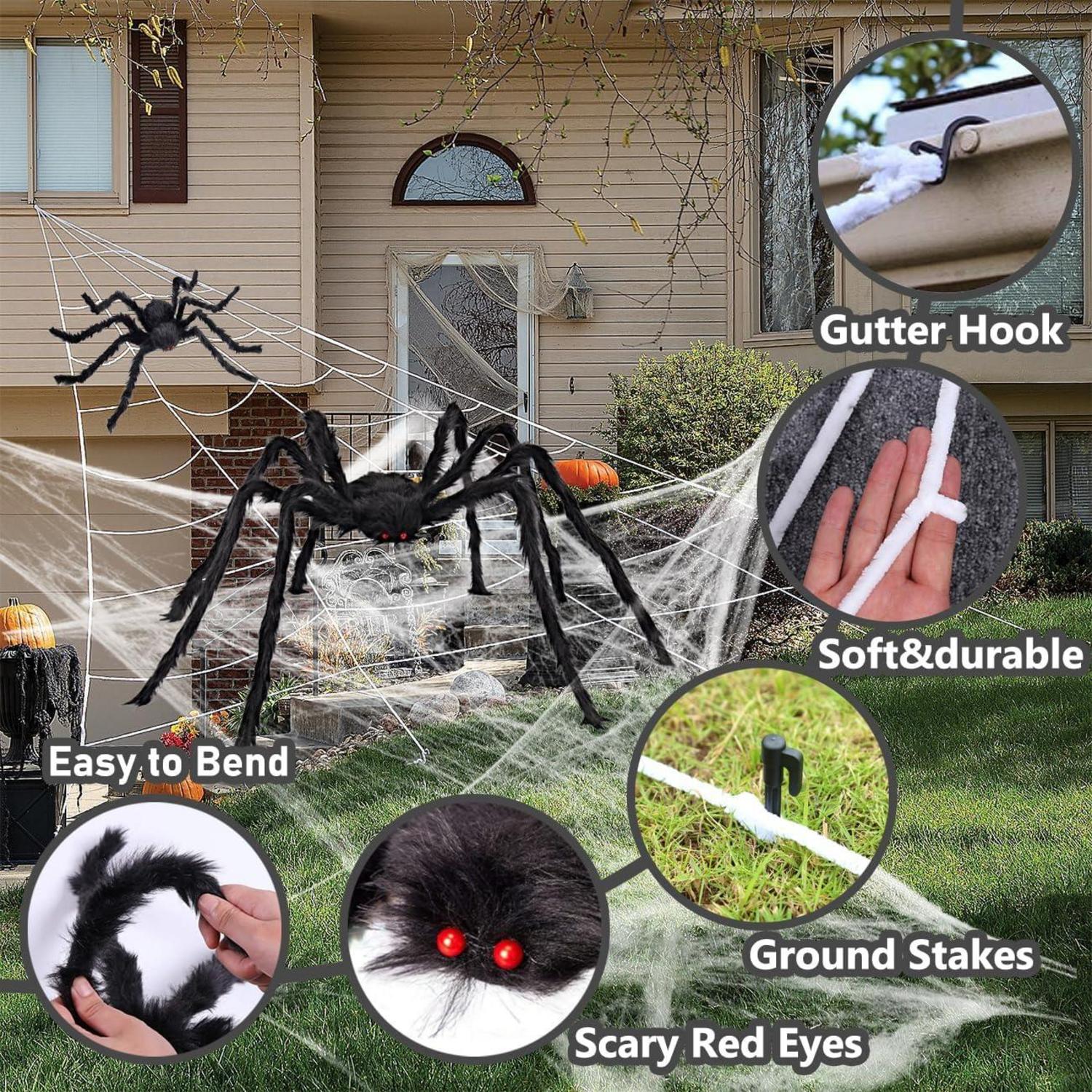 Halloween Deko Outdoor Riesige Spinne Spinnennetz Mini Spinnen 125cm 75cm