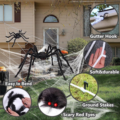 Halloween Deko Outdoor Riesige Spinne Spinnennetz Mini Spinnen 125cm 75cm