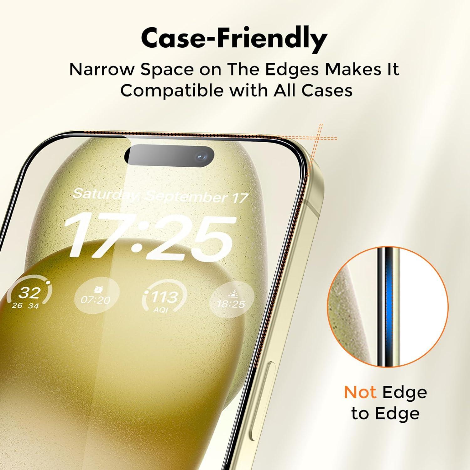 Panzer Glas 9H für iPhone 15 [2er Pack] Blasenfrei & Anti-Fingerprint