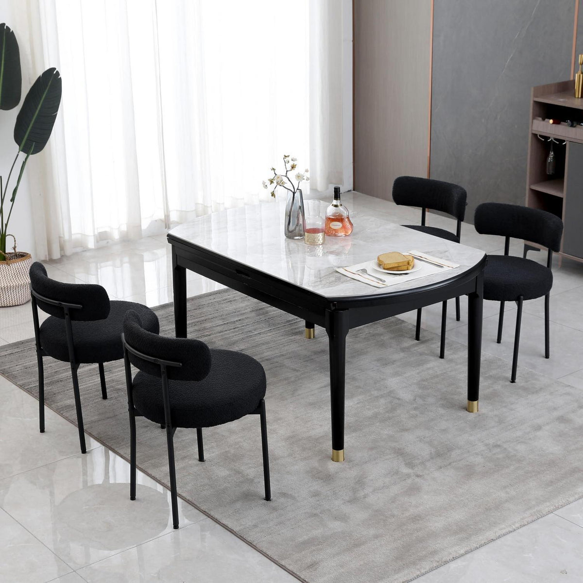 Esszimmerstühle 4er Set, Modern Retro Design, Schwarz