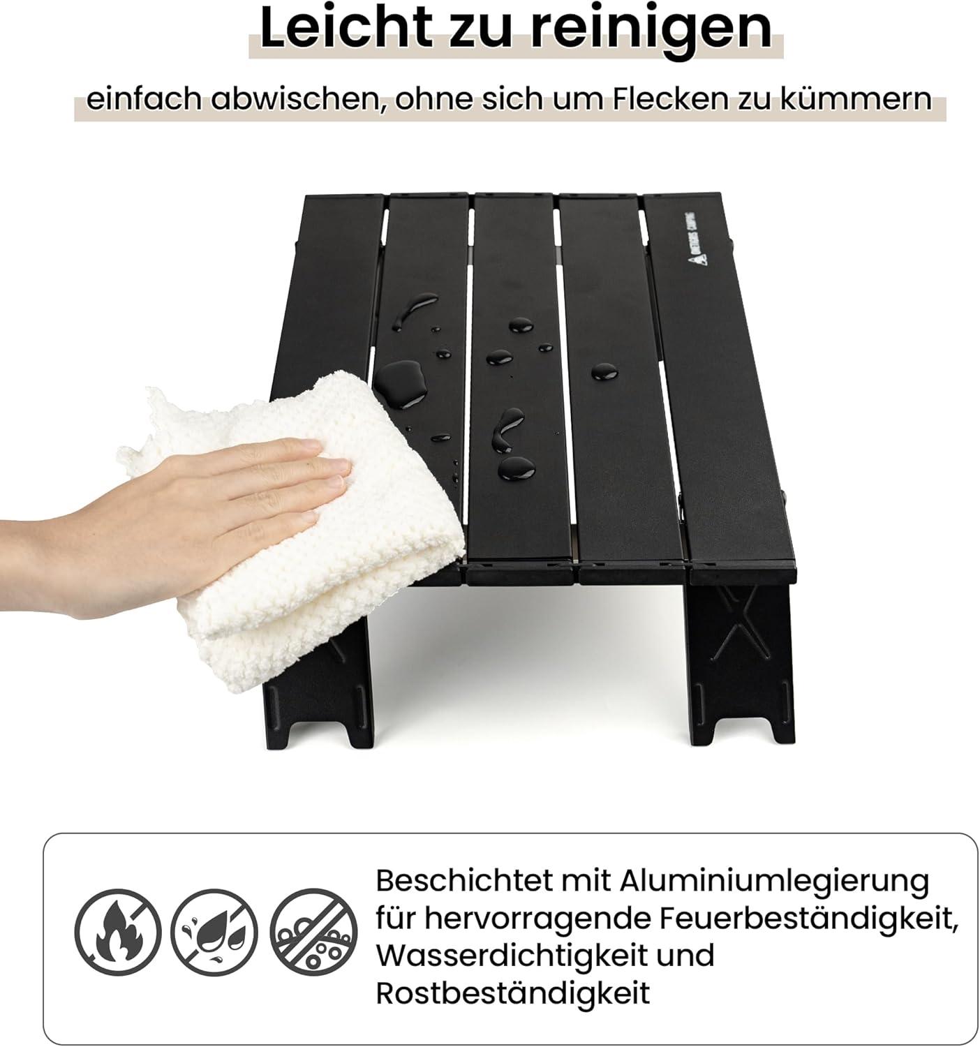 Campingtisch klappbar Alu 30 kg Tragfähigkeit Outdoor Mini Wandern 39,5 x 29 x 12,5 cm