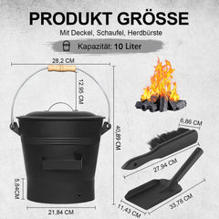 Ascheeimer mit Deckel 10 Liter - Kohleeimer Set für Kamin