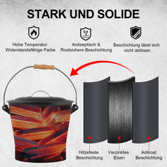 Ascheeimer mit Deckel 10 Liter Werkzeugset für Kamin