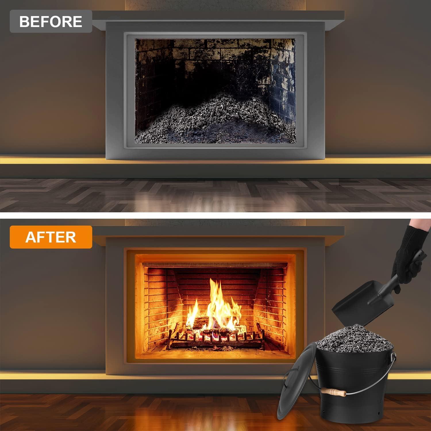 Ascheeimer mit Deckel 10l Reinigungsbürste Schaufel Kamin Kohleeimer Set