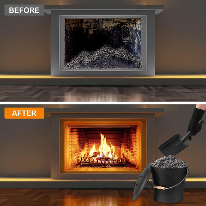 Ascheeimer mit Deckel 10l Reinigungsbürste Schaufel Kamin Kohleeimer Set