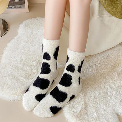 Kuschelsocken Damen Süße Kuh Stoppersocken 2er Pack Warme Flauschige Wintersocken