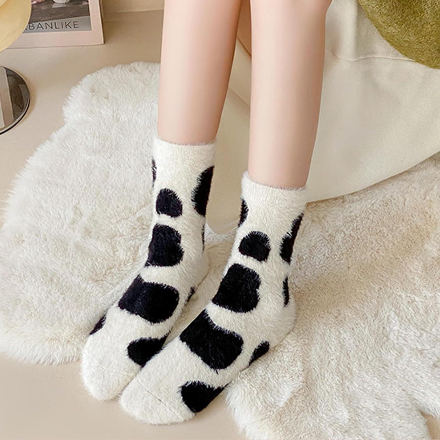 Kuschelsocken Damen Süße Kuh Stoppersocken 2er Pack Warme Flauschige Wintersocken